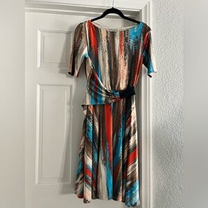 Shabby Apple Faux Wrap vertical striped dress women’s size 0/2 orange blue beige
